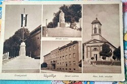 Antik Vágsellye képeslap – Hősök szobra, Országzászló, templom – ritka felvétel