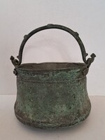 Antik bronz bogrács üst török korból (1700-as évek) díszített fogantyúval