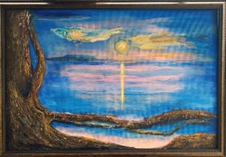 Prima díjas művésztől, A fény útja. The Path of Light, 90x60cm, vászon+zománc  Károlyfi Zsófia(1952)