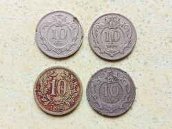 Ferenc József 4 db Különböző Érme 10 Heller Fillér 1894-1915