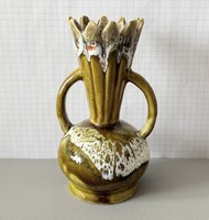 Retro csorgatott mázas kerámia váza – Mid-Century modern dísztárgy (12 cm)