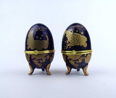 1Z734 Limoges jellegű kobalkék arany tojás alakú zodiákus bonbonier pár 9.6 cm