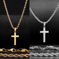 Arany Vagy Ezüst Spirál Csavart Nyaklánc Karkötő Szett Kereszt Medál Sebészeti Acél Hipoallergén Új!