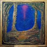 Az Időtlenség jelenléte. Prima díjas művésztől 80x80 cm, zománcozott vászon..Károlyfi Zsófia (1952)
