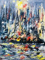 Regatta tengeren.. Kiemelkedő kvalitás . 40x30 cm olaj farost  art by Konrad Biro.