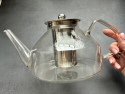 Régi üveg teafőző, teás kanna, Jéna Glass, 1,5 l