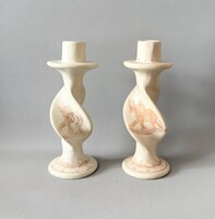 Kézzel faragott afrikai zsírkő gyertyatartó pár – Elefántos motívummal (18 cm)
