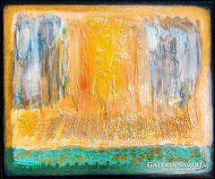 Prima díjas művésztől.﻿Átkelés a fénybe 100x80 cm-es, zománcos vászonkép. Károlyfi Zsófia (1952-)