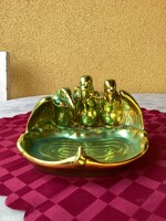 Zsolnay eozin mázas porcelán keselyű figurális kínáló.