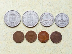 Magyarország 8 db Különböző Érme 2 Fillér 1 2 Pengő 1926-1942