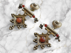 Vintage karneol köves fülbevaló pár - etno ethno goa hippi boho bohém