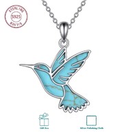 Turmalin Türkiz Drágaköves Kolibri Medál Nyaklánc 925 Tiszta Ezüst Platina Bevonat Ékszerdoboz Új!