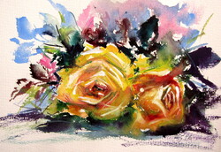 Kovács Anna Brigitta:Yellow roses II -  watercolor painting - Sárga rózsák II