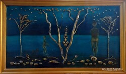 Emlékek partja Coast of Memories. Prima díjas művésztől, 100x56cm, nyírfa. Károlyfi Zsófia(1952-)