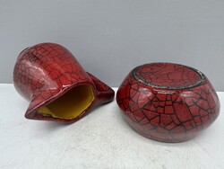 Retro kerámia kancsó és tál magyar iparművészeti kerámia, 13 cm és 6 cm x 11 cm
