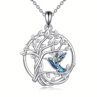 Abalone Drágaköves Kolibri Életfa Medál Nyaklánc 925 Tiszta Ezüst Hipoallergén + Ékszerdoboz. Új!