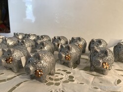 SZOBOR - MALAC - KERÁMIA - ÚJ - WERNER VOSS MUENSTER DESIGNER - CSILLÁMOS EZÜST - 5 x 4 x 3,5