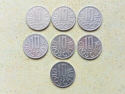 Ausztria 7 db Különböző Érme 10 Groschen 1979-1992