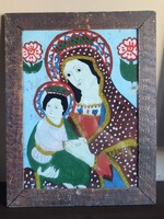 Antik Erdélyi Üvegikon – Mária a gyermek Jézussal (44×34 cm)
