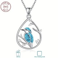 Turmalin Türkiz Drágaköves Kolibri Medál Nyaklánc 925 Tiszta Ezüst Platina Bevonat Ékszerdoboz Új!