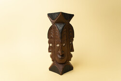 Mid Century Fa Gyertyatartó / Retró / 4 Arc / Afrikai