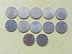 Ausztria 12 db Különböző Érme 10 Groschen 1955-1992
