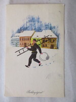 1965. Retró újévi, grafikai képeslap. Rajz: Györi Miklós (252)