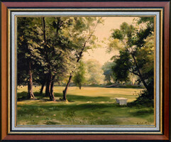 Keleti Péter: Parkrészlet - kerettel 52x62 cm - alkotás: 40x50cm - száma: 2409/205