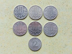 Ausztria 7 db Különböző Érme 2 10 Groschen 1954-1992