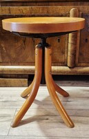 Vintage Thonet stílusú, állítható magasságú forgó fa zongoraszék és ipari stílusú műhelyszék