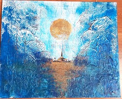 "ARANY-kék".  "festmény farostlemezen 40 x 50 cm