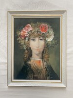 Szász Endre Nagy méretű hollóházi porcelán kép