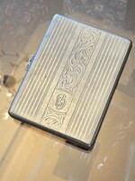 G B MONOGRAMOS, VÉSETT, ANTIK ALPAKKA CIGARETTA TARTÓ 10.5 X 8 CM