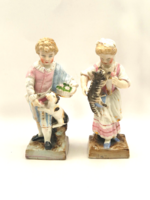 Antik kontinentális porcelán gyerekek macskával kutyával 13.5cm