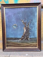 Festmény Szász Endre stílusban, ismeretlen festő által, farostlapra festett 34×43 cm