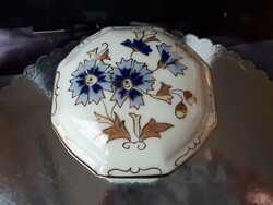 Zsolnay porcelán búzavirágos  bombonier arany díszítéssel, jelzett, hibátlan.