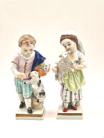 Sitzendorf porcelán figurák gyerekek báránnyal kutyával 11cm