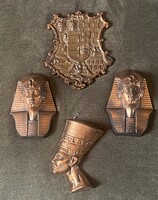 Régi, nagyméretű történelmi címer, Nofretete réz falidísz, Tutanhamon halotti maszkok rézből eladók.