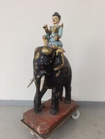 Antik burmai festett Nat-figura szellem faragott fa elefánt buddhista szobor Burma 910 6675