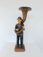 Retro szobor Stan és Pan film figurák egyike Stan festett plasztik jazz trombita hangszer zene 878