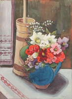 Oláhné Keresztesi Éva: Tavaszi virágok kék vázában
