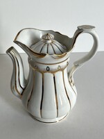 Antik, régi XIX.sz.-i Schlaggenwald kézzel festett, aranyozott porcelán kávéskanna, kiöntő, kancsó