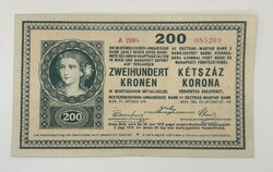 200 Korona 1918 - A 200 feletti + Hullámos hátlap - XF-aUNC tartásban - Minimális hajtással