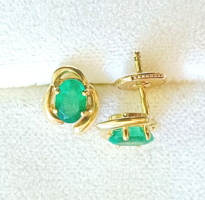 18 k Arany Fülbevaló Smaragd Mecan zárral