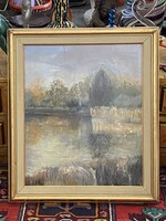 DÓCZI LÁSZLÓ (1943-2012) JELZETT KÉPCSARNOKOS FESTMÉNY EREDETI SZÉLES KERETBEN 50 X 60 CM
