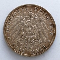 1913 E. Német Birodalom Ezüst 3 Márka (18.)