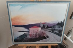 Csontváry Kosztka Tivadar: Mandulavirágzás Taorminában Nyomat  63x51 cm kerettel