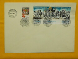 FDC 1996. Bélyegnap (69.) egy bélyege + Feszty-körkép (II.) bélyegcsíkkal, alkalmi bélyegzéssel