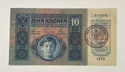 10 Korona 1915 - Szerb gépi felülbélyegző - XF tartásban