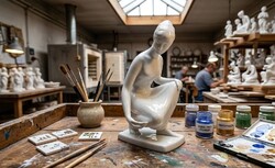 Ritka Hollóházi "Vízmerítő lány" – Festetlen, jelzés nélküli fehér porcelán kuriózum